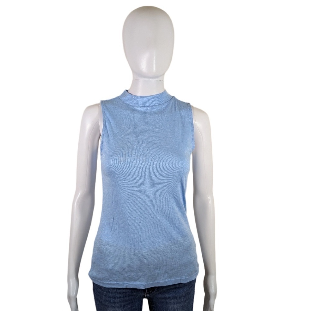 Ann Taylor Light Blue Sleeveless Mock Neck Blouse Size Sp